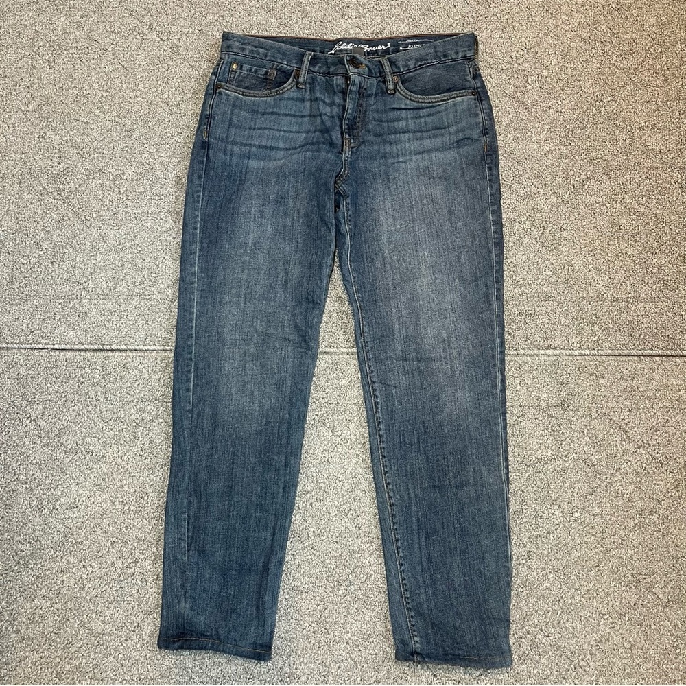 Eddie Bauer Relaxed Boyfriend Flannel Lined Denim Jeans Women’s Size 4 Petite